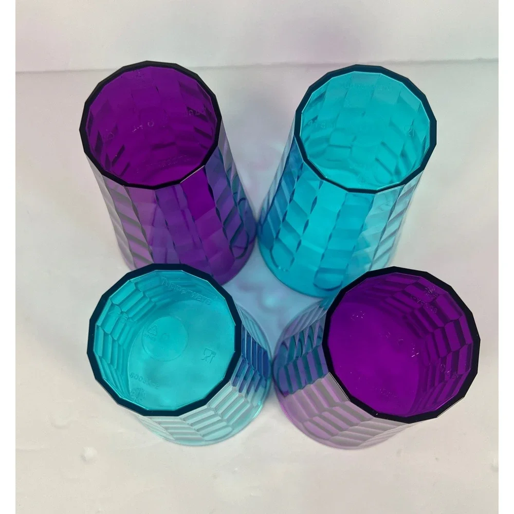 Tupperware Ice Prism Acrylic Tumblers 16oz Purple and Blue  Set of 4 NEW